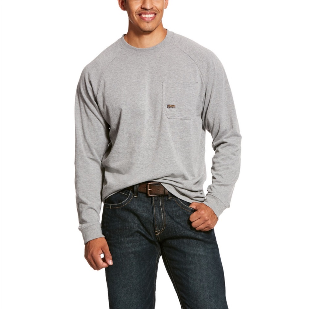 🏷️ ARIAT Rebar CottonStrong Block LA T-Shirt XL/Tall Heather Gray NWT *Repair*
